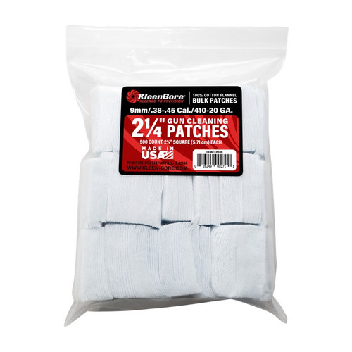 KleenBore CP18B 2-1/4" Square Cleaning Patches for .38 - .45 Cal & .410 - 20 GA, 500 Pack