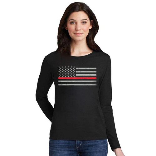 Thin Red Line Women's Classic Flag Long Sleeve Shirt, Black