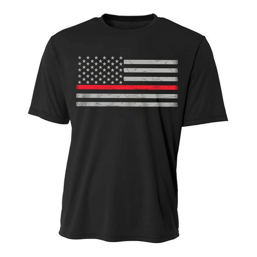 Thin Red Line Men's Performance Polyester Short Sleeve T-Shirt, Black