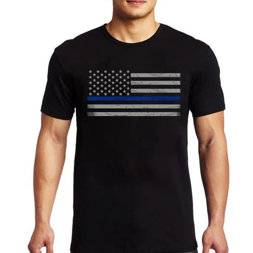Thin Blue Line Men's Classic Flag Short Sleeve T-Shirt, Black