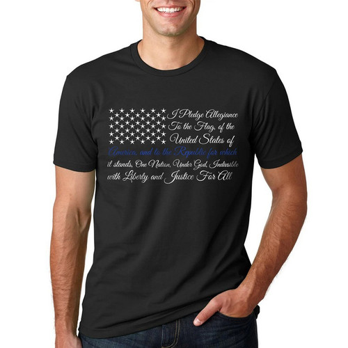 Thin Blue Line Men's Pledge of Allegiance Short Sleeve T-Shirt, Black