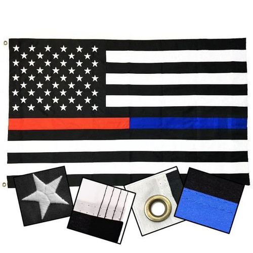 Thin Blue Line DuraSleek™ Dual American Flag, Sewn & Embroidered
