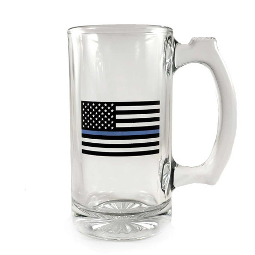 Thin Blue Line American Flag Beer Mug, 12oz