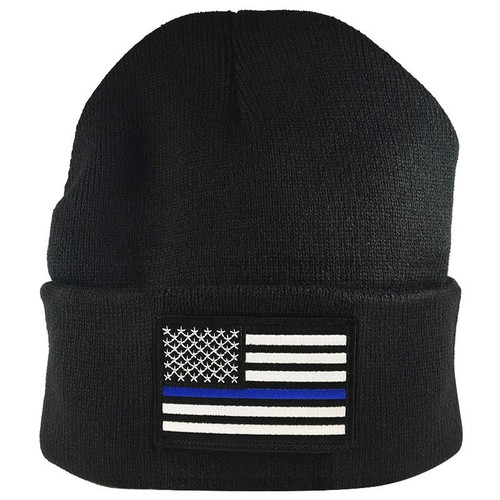 Thin Blue Line KBTBLA-AS-TLT Flag Embroidered Beanie, Black