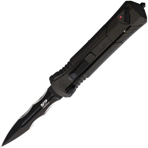 Smith & Wesson MPOTF10 M&P Spear Tip OTF Knife, 3.74" AUS-8 Drop Point Edge Blade, Grey/Black Aluminum Handle