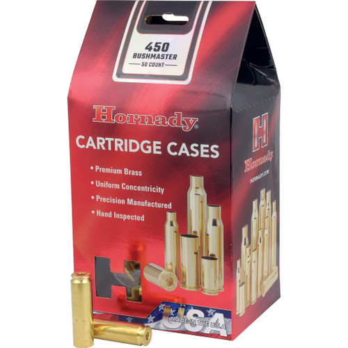 Hornady 86935 Rifle Cartridge Cases 450 Bushmaster Unprimed, Brass, 50 Pack