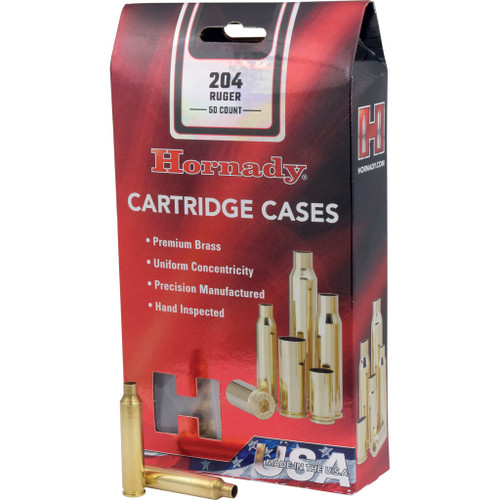 Hornady 8604 Rifle Cartridge Cases 204 Ruger Unprimed, Brass, 50 Pack