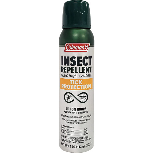 Coleman 7517 High and Dry Insect Repellent, 4 Ounce, 25% Deet with Tick Protection, Silver