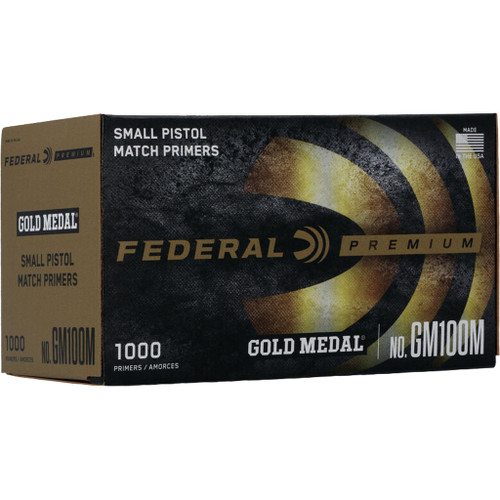 Federal GM100M Premium Gold Medal Pistol Primers Small 1000 count HAZ, Yellow