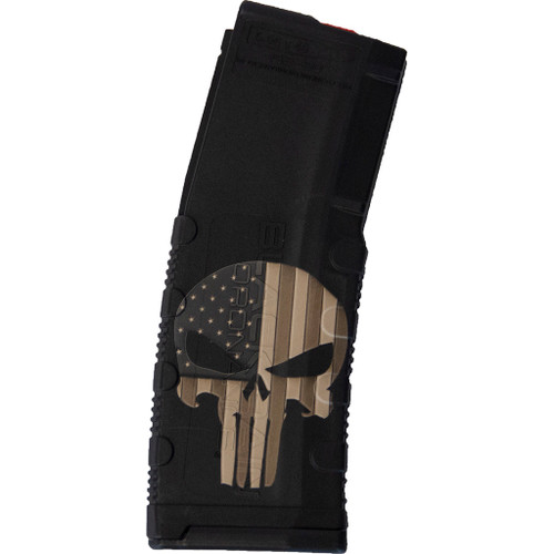 Black Rain Ordnance BRO-MAG30-PUNISHW/FL Lasered AR15 Magazine, Punisher with Flag, Black, 30 Round