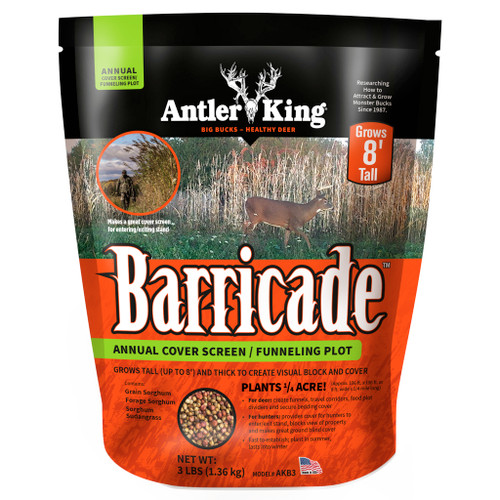 Antler King AKB3 Barricade Seed for 1/4 Acre, Fast-Growing Sorghum Mix for Deer Privacy and Funnels, Black