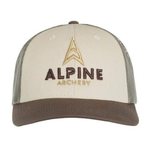 Alpine 1601258 Low Profile Trucker Cap, Embroidered Alpine Logo, Mesh Back, Brown/Loden/Tan