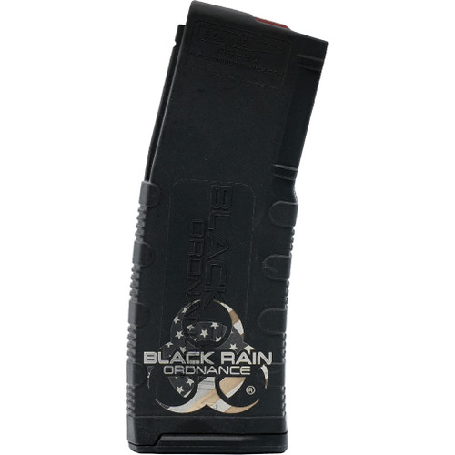 Black Rain Ordnance Lasered AR-15 Magazine, Black Rain Ordnance Flag, Black, 30 Round