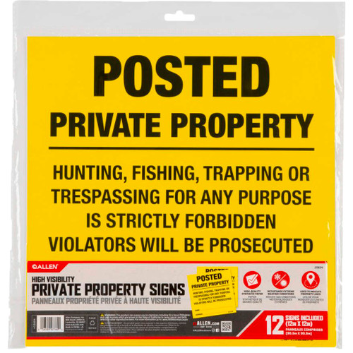 Allen Company 15824 Posted No Trespassing Signs, 12 x 12 Inches, Yellow, 12-Pack