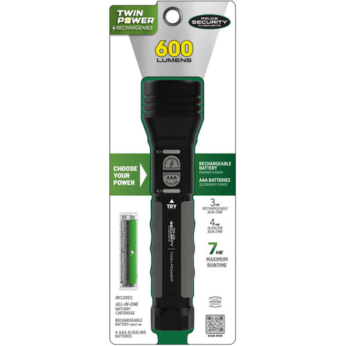 Police Security Flashlights 97948 Twin Power Flashlight, 600 Lumens, Black