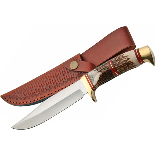 SZCO SS-3318 Steel Wolf Stag Hunter Knife, Brass