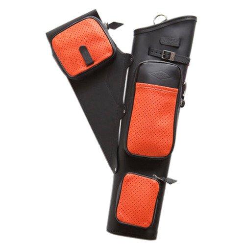 Neet 1054 NT-2300 Leather Target Quiver, 21 Inches, Black with Orange Pockets, Right Hand