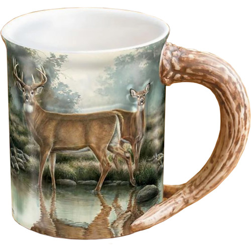Wild Wings 8955712365 Sculpted Mug, Tranquil Waters Whitetail Deer, Tan, 1 Pack