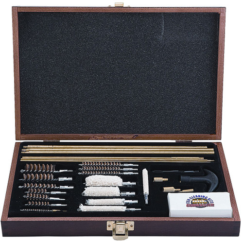 Gunmaster UGC76W Deluxe Universal Gun Cleaning Kit Wooden Case Black, 35 Pack