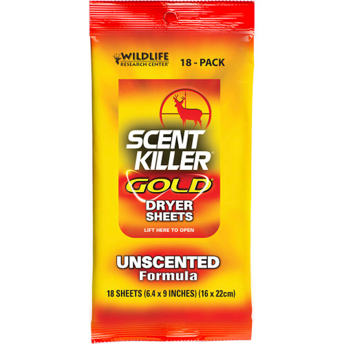 Wildlife Research 1280 Scent Killer Gold Unscented Dryer Sheets, 18 Pack