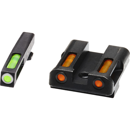 Hiviz GLN425 LiteWave H3 Handgun Sight Glock 9mm Green/Orange Litepipes White Front Ring, White