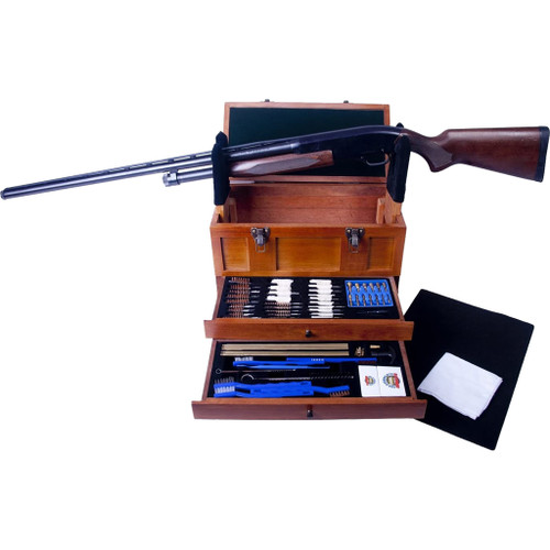 Gunmaster TBX 96-W Universal Cleaning Kit Wooden Toolbox Blue, 63 Pack
