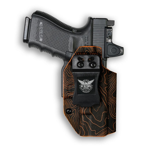 We The People Holsters WTP-R115_1044-R Red Dot Optic Cut IWB Holster for Smith & Wesson M&P9/40C (4.00", 4.25" BBL) w/ Thumb Safety, Orange Topographic Map, Right Hand