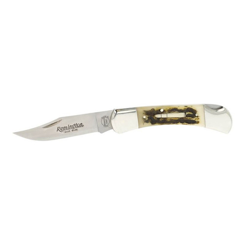 Remington R15697 Ole Granddad Bullet Pocket Knife 3.73" 440-C Clip Point Plain Edge Blade, Stag Bone Handle