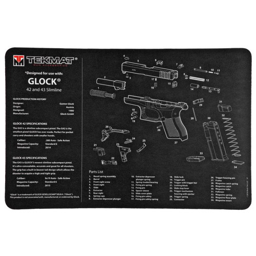 Tekmat TEK-R17-GLOCK-42-43 Pistol Mat for Glock 42/43, 11 x 17 Inches, Black