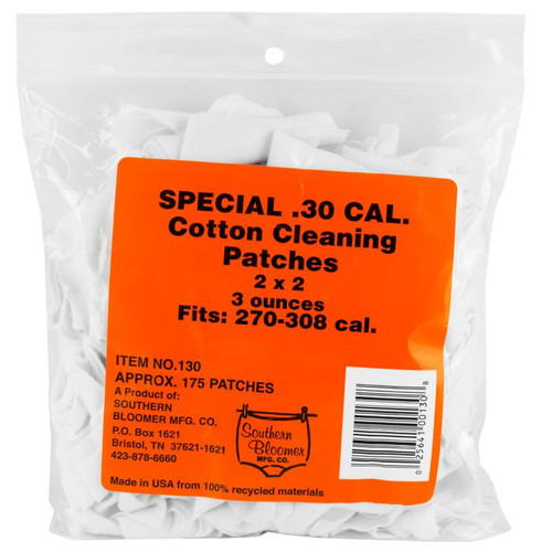 Southern Bloomer #130 Cleaning Patches, 30 Caliber 2X2 Inches Cotton, 130 Count