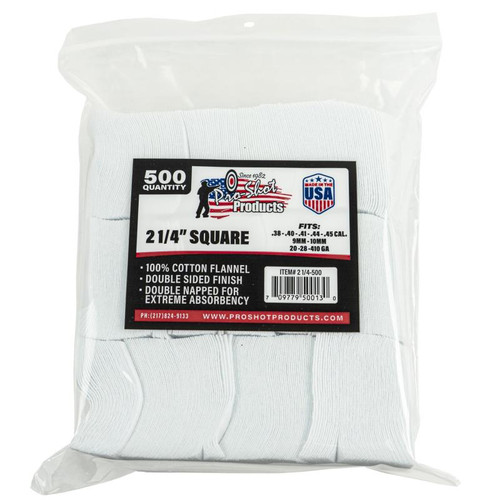 Pro-Shot Products 214-500 Patch, .38-.45 Caliber/20 Gauge-410 Gauge, 2 1/4 Inches, Square, 500 Pack