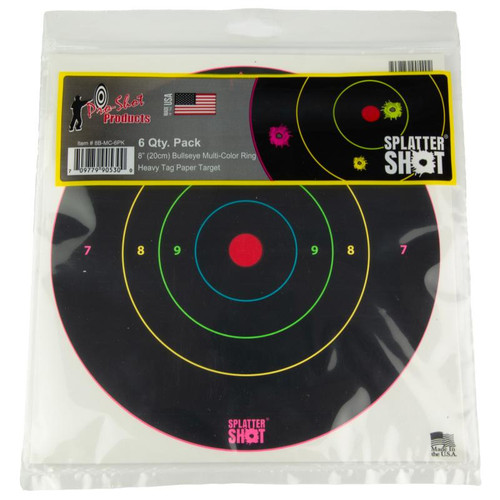 Pro-Shot Products 8B-MC-6PK Bullseye Target, 8 Inches, Multicolor, 6 Pack