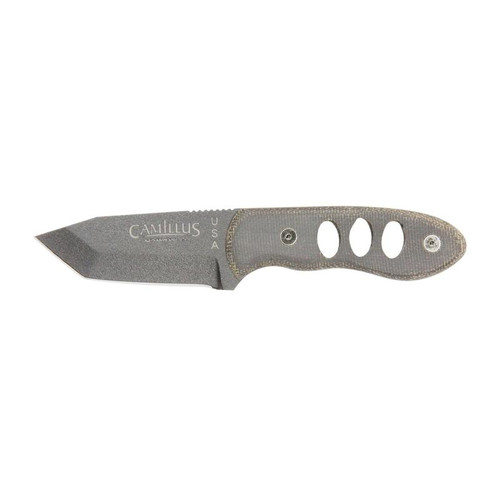 Camillus CAM-19088 Choker Fixed Blade Knife, Plain Edge, Gray Micarta Handle, 2.5 Inches Blade, 1095 Carbon Steel, Matte Black