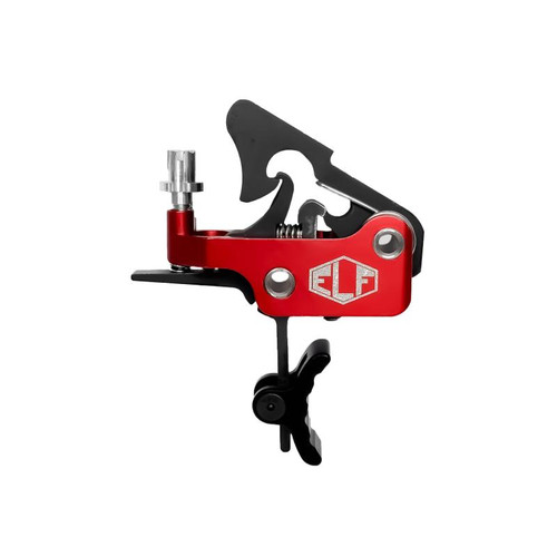 Elftmann Tactical Apex Adjustable Trigger for AR-15 - Curved Design, Black Shoe, Anodized Finish in Red
