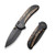 We Knife WE23031-1 Zizzit Flipper Folding Knife 3.80" 20CV Drop Point Plain Edge Blade, Black Titanium/Copper Foil Carbon Fiber Inlay Handle