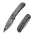 We Knife WE22030F-DS1 Qubit Thumb Stud Folding Knife 3.20" Damasteel Drop Point Plain Edge Blade, Polished GrayTitanium/Orange Peel Textured Handle