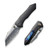 We Knife WE22005-DS1 High-Fin Thumb Stud Folding Knife 2.98" Damasteel Reverse Tanto Plain Edge Blade, Black Titanium Handle