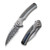 We Knife WE22024A-DS1 Ziffius Flipper Folding Knife 3.70" Damasteel Wharncliffe Plain Edge Blade, Gray Titanium/Twill Carbon Fiber Handle