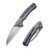 We Knife WE22024D-4 Ziffius Flipper Folding Knife 3.70" 20CV Wharncliffe Plain Edge Blade, Gray/Blue Flamed Titanium Handle