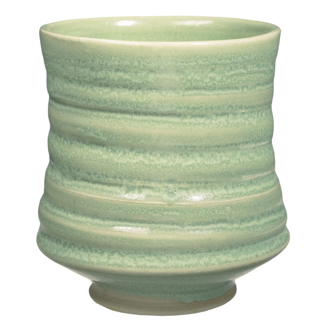 Cup glazed with P-40 Limelight fired to Cone 6 on AMACO No.16 White Chocolate Clay