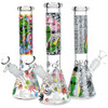 Aliens And Hemp Leaves Glow Glass Beaker Water Pipe-10" - 14mm F - Designs Vary