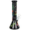 420 Leaf and Shroom Glow In Dark Glass Beaker Water Pipe - 9.5" / 14mm F