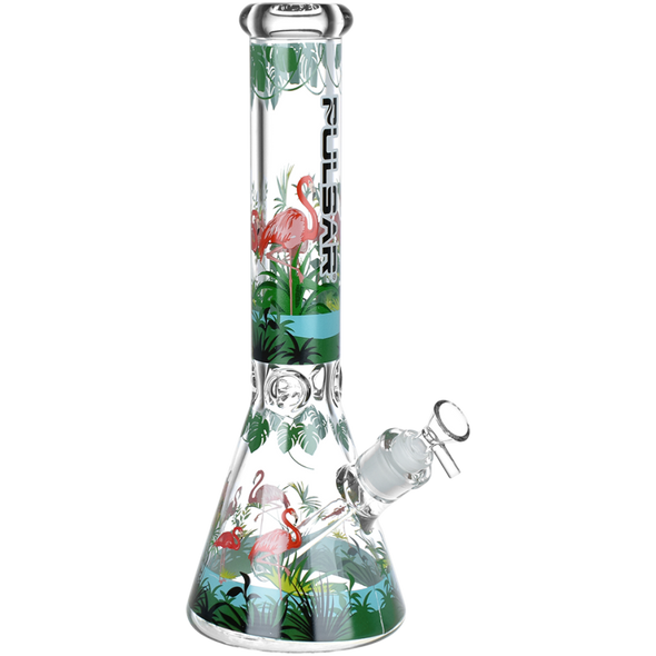 Pulsar Chillin' Flamingos Beaker Glass Water Pipe - 14" / 14mm F