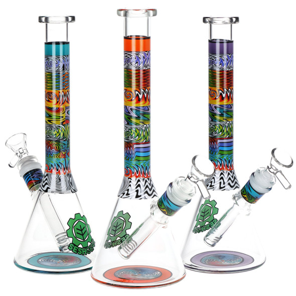 SeshGear Technicolor Zig Wag Beaker Glass Water Pipe - 10" / 14mm F / Colors Vary