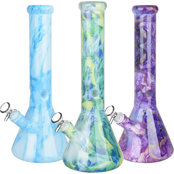 Marbled Beaker Glass Water Pipe - 13" / 14mm F / Colors Vary