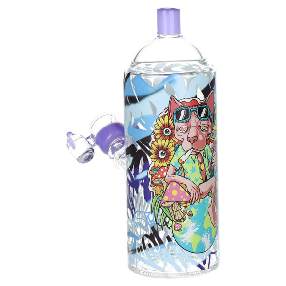 Pulsar Graffiti Series Spray Paint Glass Water Pipe Set - Chill Cat / 7.5" / 14mm F