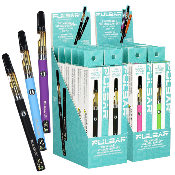 Pulsar Digital Display Slim VV Click Button 510 Battery w/ Preheat - 400mAh / Assorted Colors/48ct Display