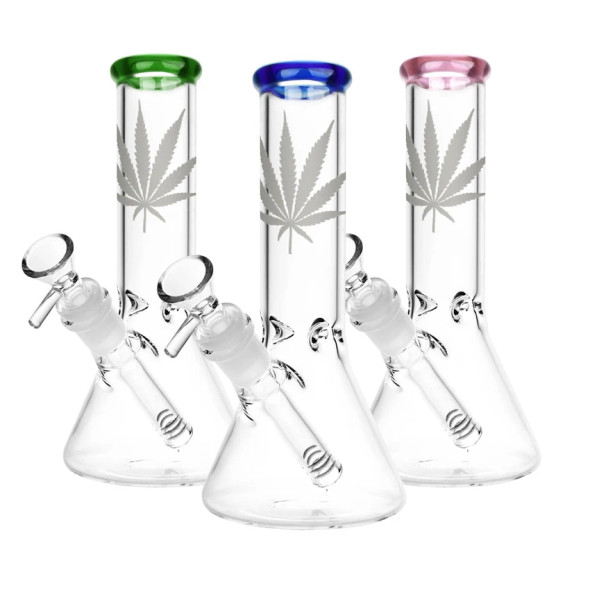 Silver Hemp Leaf 7.5 Glass Beaker Water Pipe - 14mm F Colors Vary