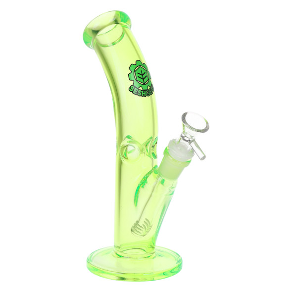 SeshGear Green Lean Back Bent Tube Colored Glass Water Pipe - 9" / 14mm F