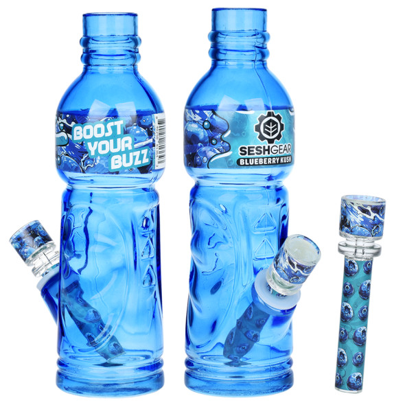 SeshGear Terpade Beverage Bottle Glass Water Pipe - Blueberry Kush 9.5" / 14mm F